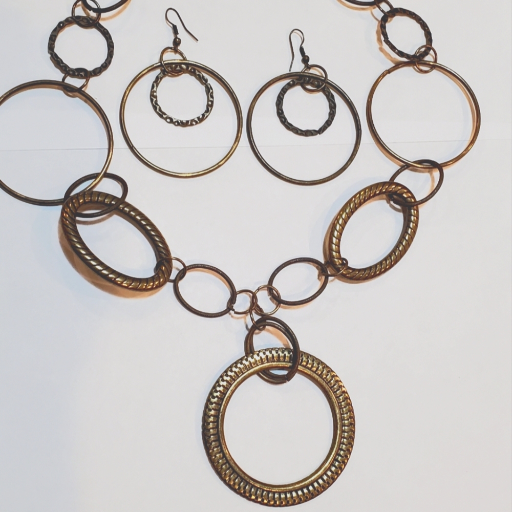 3pc Brass Necklace and earrings set